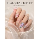 Pastel‑Bloom 3D Floral Press‑On Nails, Medium‑Long Almond Handmade False Nails with Gold Chains & Rhinestones